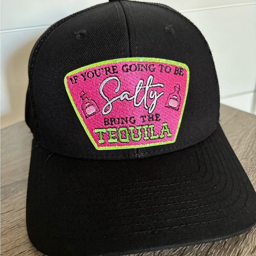NWT Black and Pink Graphic Women's trucker Hat - Salty, Bring the Tequila